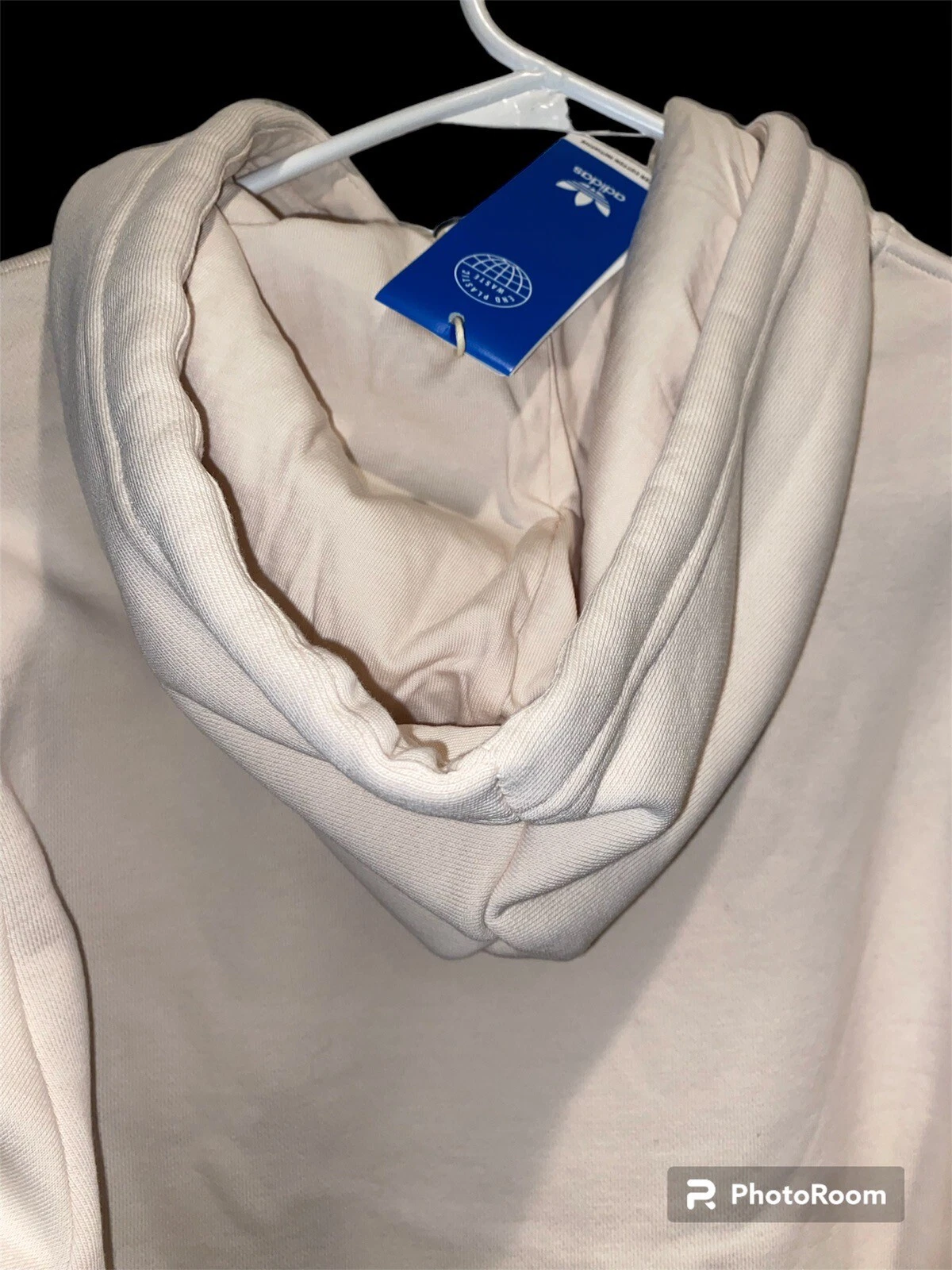 OFF WHITE Felpa Adidas Essential con cappuccio uomo piccola panna nera tre righe logo nuova con etichetta