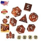 Unique Red Brown Wood Dice Set for Dungeons & Dragons in a Convenient Iron Box
