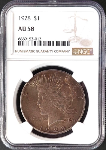 1928 Peace Dollar certified AU 58 by NGC! Key Date!