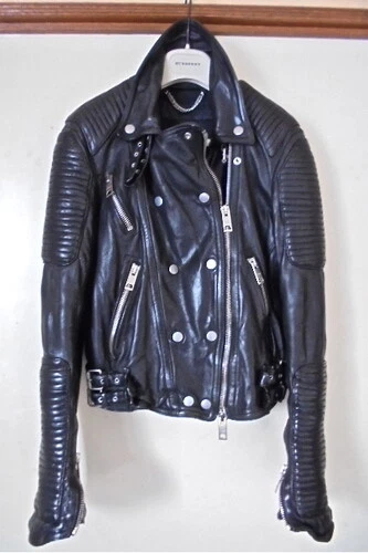 Giacca biker pelle Burberry Prorsum nera doppia cerniera taglia: 42 donna 2011 AW