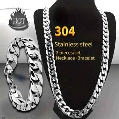 2pcs/set Men&Women's Necklace Bangle Set, Classic Fashion Y2K Stainless Steel