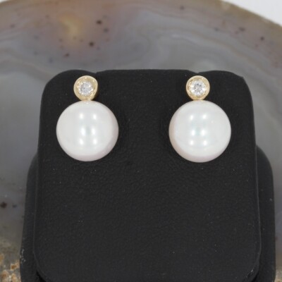 Wert 790   Brillant Perl Ohrringe in 585 14 Karat Gelb Gold