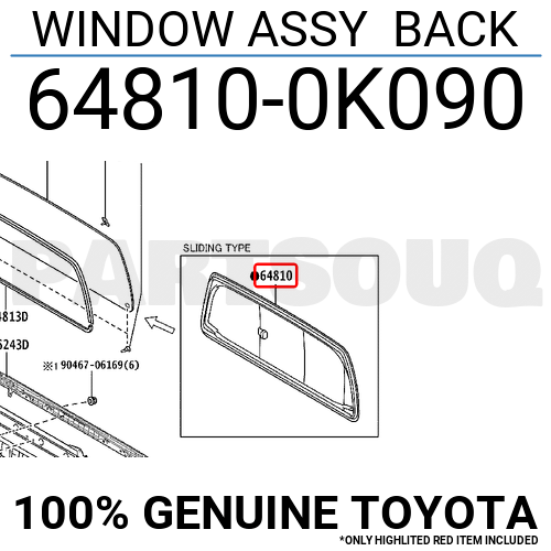 648100K090 Genuine Toyota WINDOW ASSY BACK 64810-0K090 | eBay