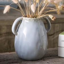 Grey Ceramic Vase with 2 Handles, Modern Farmhouse Vase for Home Decor, Rusti...