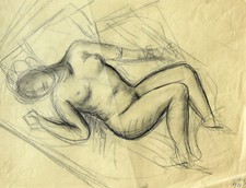 Karl Otto Hy 1904-1992 Wiesbaden / Zeichnung liegender weiblicher Akt / 1927