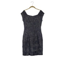 Jessica Howard Square Neck Cocktail Dress Black Gold Textured Sheath Womens 8