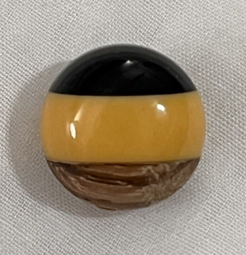 Vintage WOOD, YELLOW & BLACK Plastic Striped Domed Button - 5/8" (S1) - Picture 1 of 2