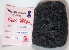 Bell Ceramics Doll Wig SHARLENE Dark Brown Curly Short Hair 7"-8" New Old Stock