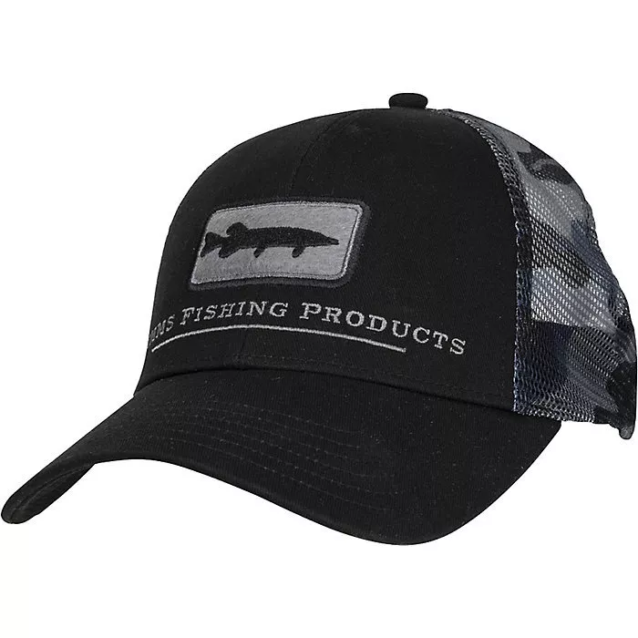 Simms Fishing Icon Musky Trucker Patch Hat Cap -Woodland Camo Storm - NEW!