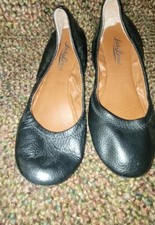 NWT LUCKY BRAND SZ 6.5 Jet Black Leather EMMIE Elasticized Ballet Flat SBSW902