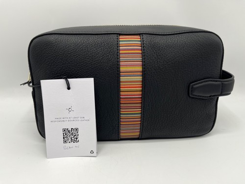 Paul Smith Signature Stripe in Black Leather Wash Bag Toiletry Bag - Picture 5 of 17