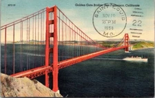 San Francisco CA Golden Gate Bridge c1950 Chrome Postcard 480