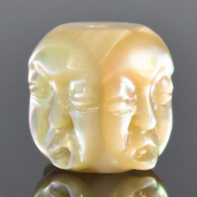 Baby Face Design Cube Bead 14.81mm Carved Turbo Shell Handmade drilled 5.91g
