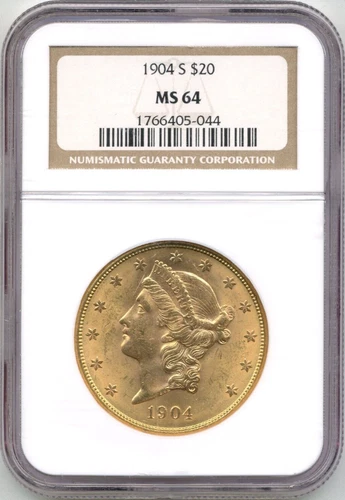 1904S $20 US Liberty Head Double Eagle Gold Coin - Choice Uncirculated, NGC MS64