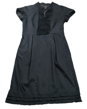 Ann Taylor Womens Dress Sz 0 Black Stretch Mock Neck Short Sleeve Side Pockets