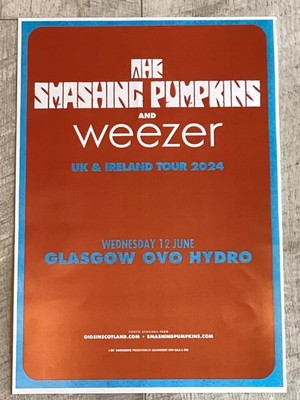 The Smashing Pumpkins concert poster + Weezer Glasgow 2024 tour gig memorabilia.