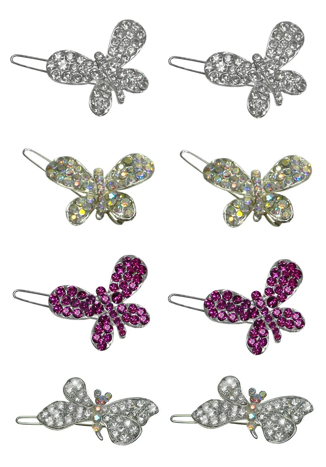 Juego de 8 pinzas para el cabello pequeñas mariposa estrás clip a presión pasadores U1747-8 Foto 3 de 3