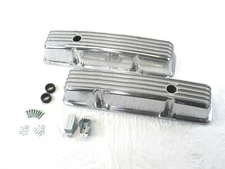 Bous Chevy 327 350 383 Tall Finned Aluminum Valve Covers Polished E41001P