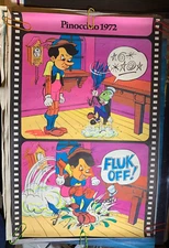 PINOCCHIO 1972 VINTAGE 1970's BLACKLIGHT HEADSHOP CARTOON POSTER -NICE!