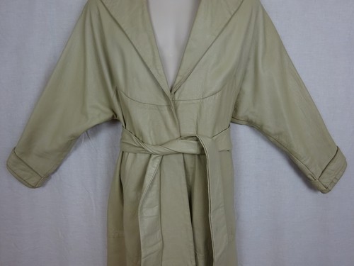 Ivory / Beige Leather Trench Coat Duster by Wilson~ House Of Suede Beverly Hills - Picture 4 of 12
