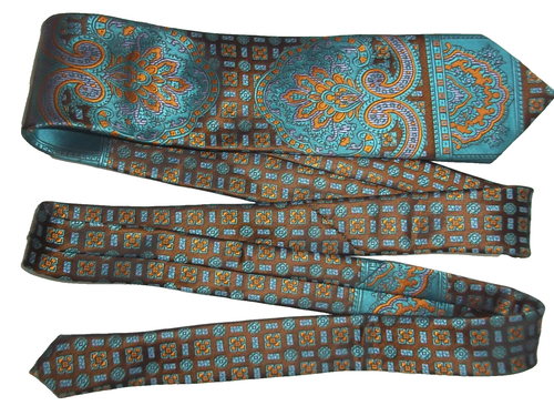 ~ IKE Behar Aqua Blue Multicolor Woven Pure Silk Tie 62"XLong x 3.25"W - Picture 4 of 7