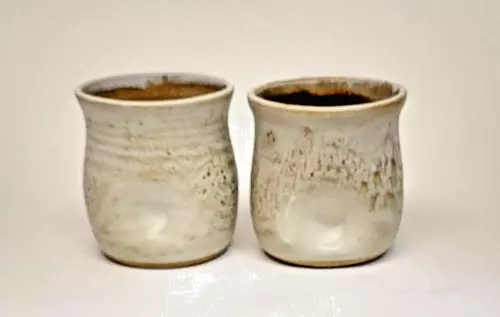 Pair Joe Gafford Studio Art Pottery Dimpled Drinking Glasses Tumblers MCM