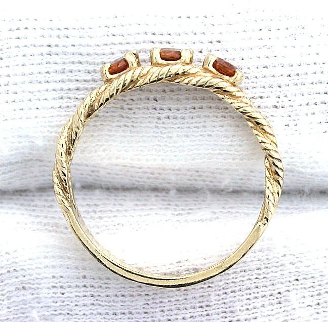 Anillo de cuerda gema de piedras preciosas de granate de hessonita de 3,5 mm de oro amarillo real de 10 quilates para damas Foto 3 de 3