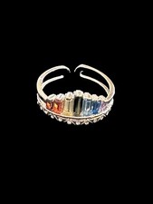 Double Band Sterling Silver Rainbow Ring Adjustable
