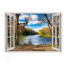 Lake In The Autumn by Fake 3D Window | Canvas (Rolled) | Wall art artwork HD