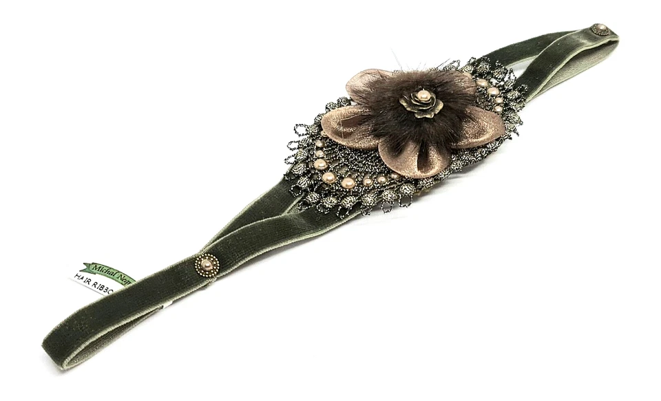 Velvet Headband By Michal Negrin with A brown and green flower - Image 3 of 4