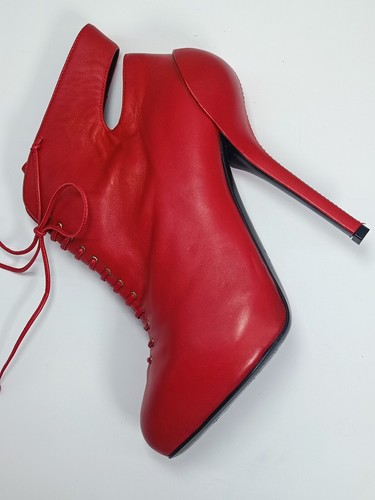 Giuseppe Zanotti rare vintage Red Leather Ankle Booties Lace-up size 38 1/2 - Picture 10 of 24