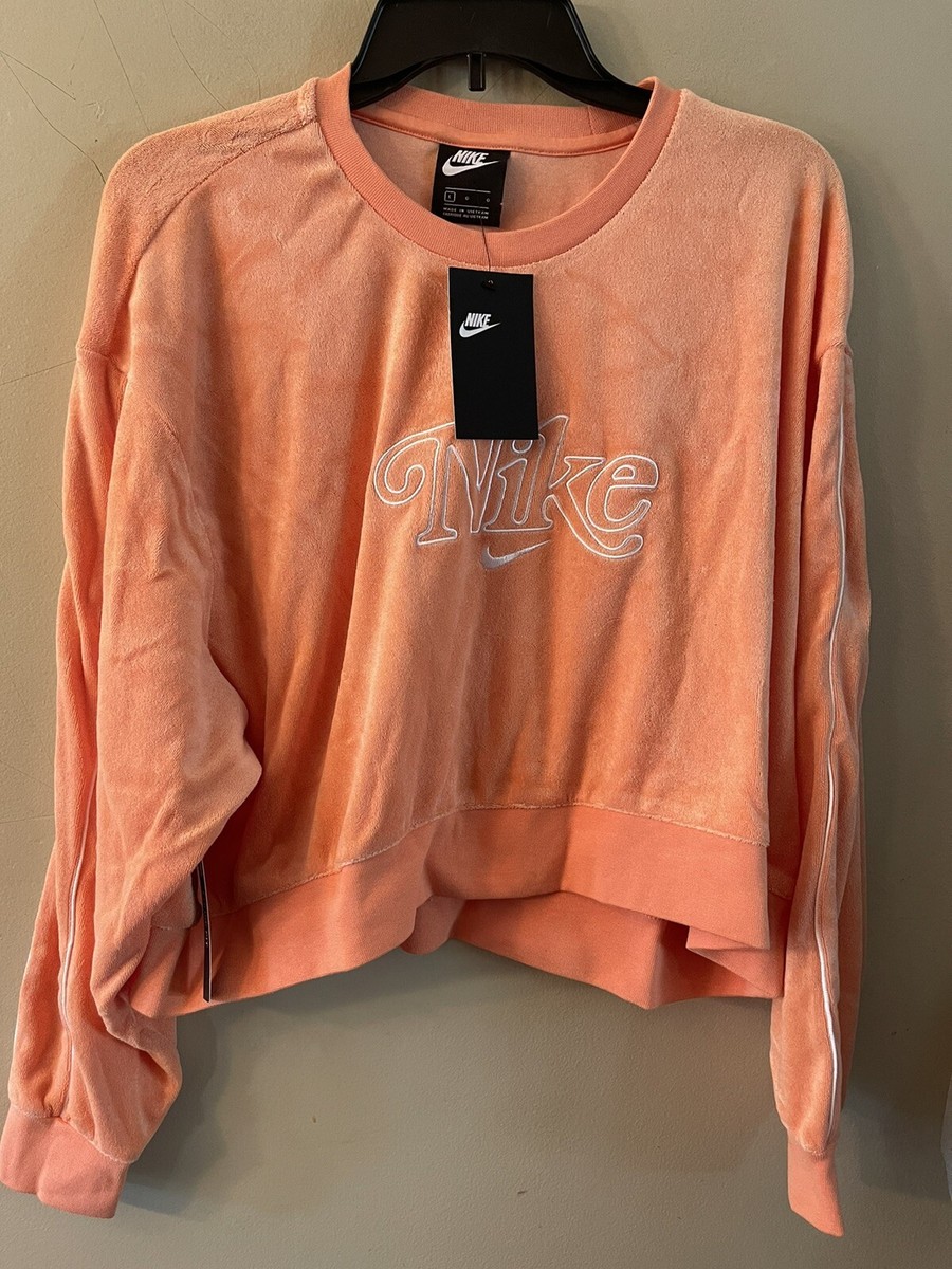 Nike Crop Retro Terry Towelling Crop Sweatshirt In Orange Nike