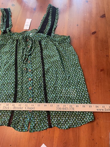 NWT Anthropologie Green Crochet Babydoll Top Boho Spaghetti Strap Size 12 $80 - Picture 12 of 22
