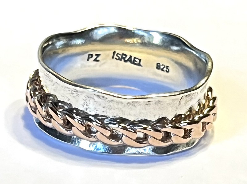 NWOT OR PAZ STERLING SILVER 925 TWO TONE ROSE SPINNER CHAIN RING SZ 9 ISRAEL PZ/