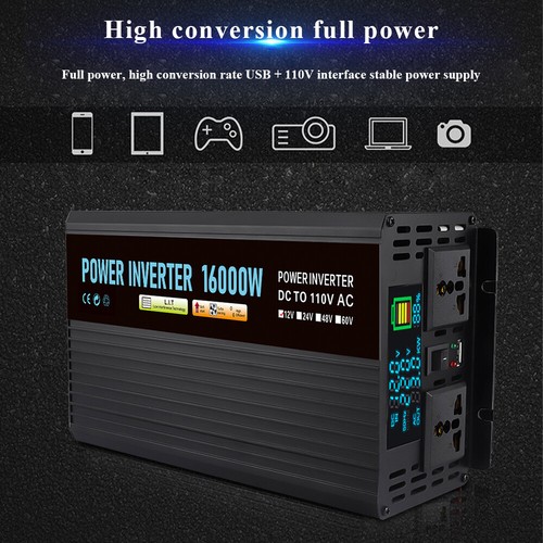 Neu Auto Wechselrichter 16000W 12V DC zu 110V 120V AC LCD Kabel Auto Boot Wohnmobil USA - Bild 4 von 59