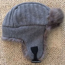 Restoration Hardware Hat Warm Cashmere Wool Ushanka Faux Fur Trim Dk Women's S/M