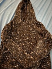 DKNY Girl's Chenille Hoodie Pullover Sweater Spotted Gray Pink Kids - M10-12