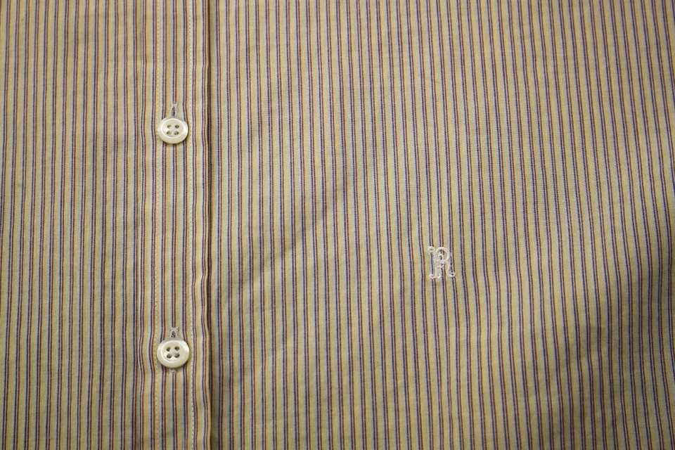 Camisa Billy Reid Para Hombres Beige Rayas Lino Algodón Calce Ajustado LS Botón Nueva con Etiquetas 2XL $195 Foto 4 de 4