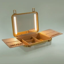 Peach Portable Travel Makeup Box with 4K Silver Plated Mirror and LED Lights