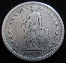 MDS SVIZZERA SVIZZERA 2 FRANCHI 1878 B "HELVETIA IN PIEDI", ARGENTO #W