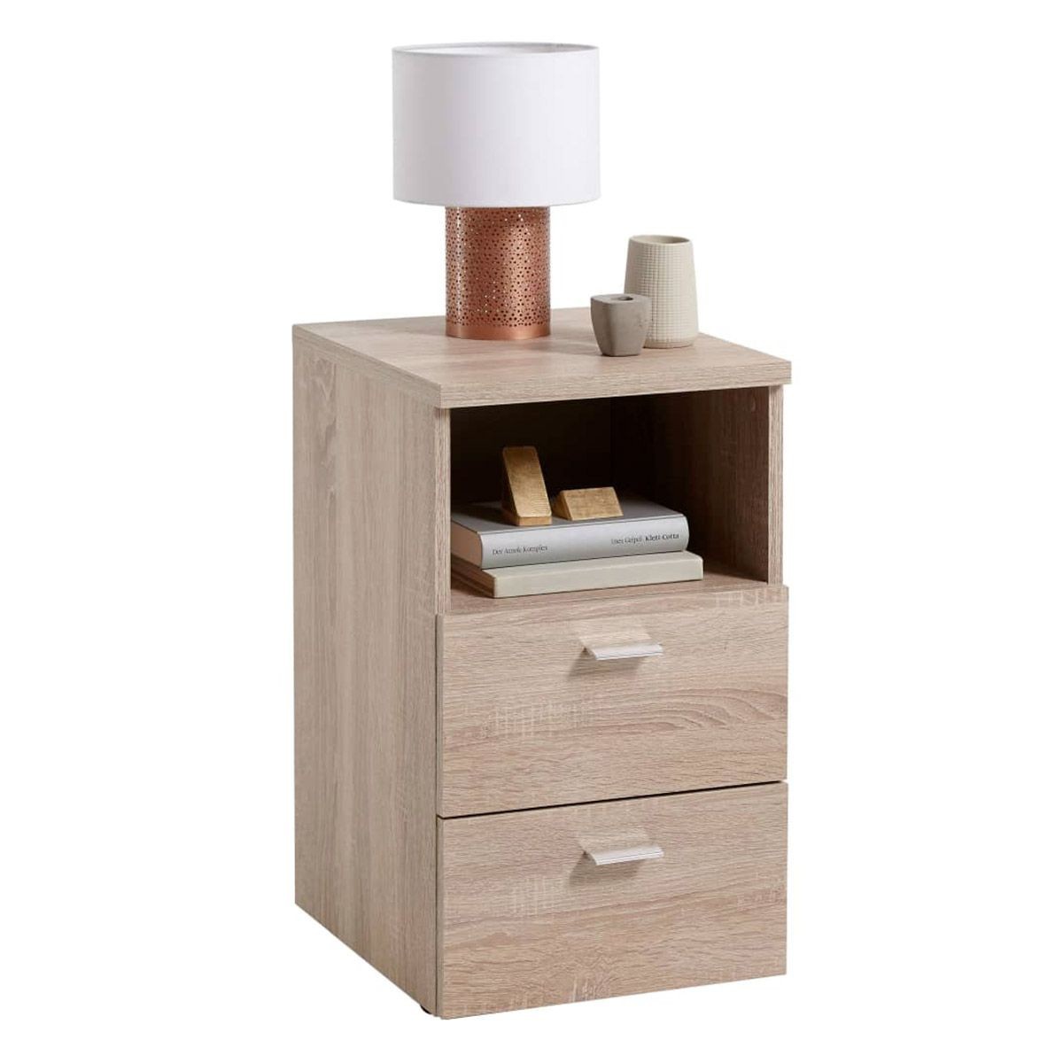 Table de Chevet 2 Tiroirs Macom au Style Nordique Chêne pour l'Ambiance Cosy