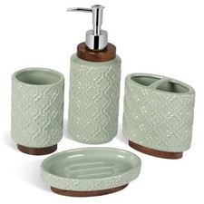 Bathroom Accessories Set 4 Pieces Toothbrush Holder Soap Dispenser Green