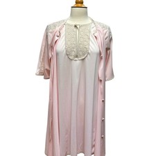 Vintage 60's Vanity Fair Pink Nylon Peignoir Gown and Robe Set Size Small Tricot