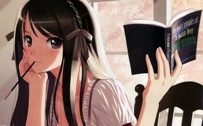 Anime girls dark hair eyes books tony taka women indoors Custom Gaming Mat Desk