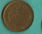 1943 Ceylon 25 Cents - Ceylonese Coin - George VI - World Coin — photo 1