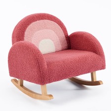 Kids Gift Chair Teddy Fleece Toddler Rocking Chair with Solid Wood Legs Anti-Tip