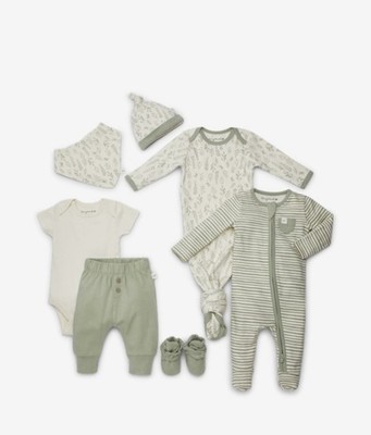 Tiny Kind Organic 7 Piece Bay Gift Set - 3-6M Sage  Multi Leaf