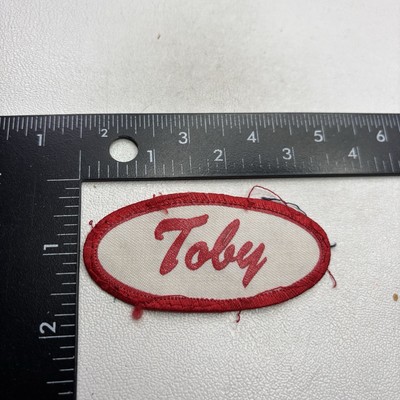 Vtg Oval Cursive Red Letter TOBY Name Patch Badge (Workwear Uniform ID) 81E5