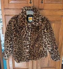 Girls  Leopard Print Faux Fur Coat Jacket, C C California, Size 10 Cozy  Soft