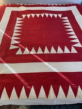 19th Century American Handmade Red Sawtooth Pattern Quilt